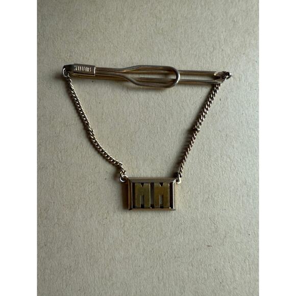 Vintage Swank Gold Tone Metal Tie Clip With Initials‎ “MM” - Picture 1 of 2